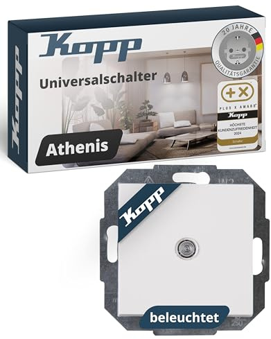 Kopp ATHENIS Taster beleuchtet in Rein-Weiß - Stilvoller IP20 Taster-Unterputz ideal für Klingel & Türöffner - Klingeltaster-Unterputz mit 10AX Schaltvermögen - Lichtschalter 250V~