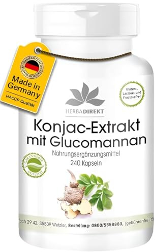 Estratto di Konjac - Con Glucomannano - 240 capsule - 100% vegetariano | HERBADIREKT by Warnke Vitalstoffe - Qualità da farmacia tedesca
