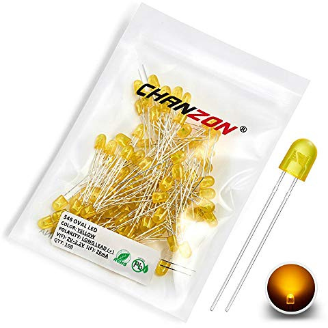 Chanzon 100 pcs 5mm 546 Yellow LED Diode Lights (Colored Lens Diffused DC 2V 20mA) Lighting Bulb Lamps Electronics Components Light Emitting Diodes