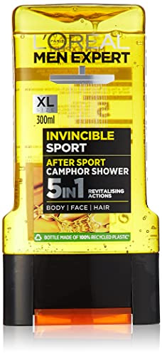 L'Oreal Men Shower Gel 300 ml Invincible Sport | Mit Campher, 5-in-1-Kühleffekt, entspannen und revitalisieren Sie Ihren Körper nach körperlicher Aktivität, frisch