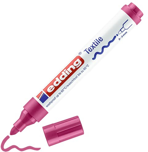 edding 4500 Textile Marker - Carmine red - 1 Pen - Round Nib 2-3 mm - Permanent Fabric Markers for Drawing on Textiles, wash-Resistant up to 60 °C - Marker pens for Fabric Lettering