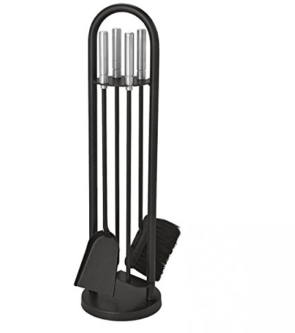 Lienbacher Kaminbesteck (4-teilig), schwarz beschichtet, Rundbogen, Griffe Edelstahl
