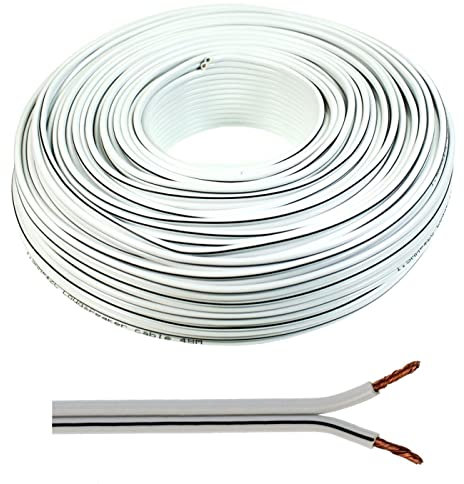 SeKi Câble de haut-parleur 2 x 2,50 mm2 – 50 m – Blanc – CCA – Câble audio – Câble boîtier