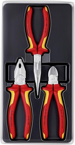 KNIPEX Elektro-Paket, 3-teilig, 160 bis 200 mm, VDE, Grundausstattung für unterwegs, Zangenset, Werkzeugset, 00 20 12