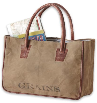 Loberon Tasche Grains, khaki | mit Vintage-Print, im Angesagten Used-Look, Modischer Shopper, Handtasche, Henkeltasche, Accessoire, Baumwolle, Ziegenleder
