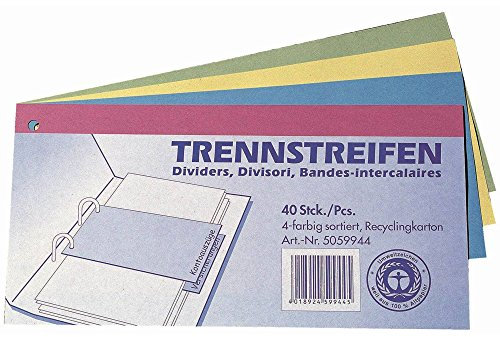 Q-Connect 5059944 Trennblätter,Farbregister,Aktenfahnen, Universalregister Trennstreifen 240 x 105 mm sortiert