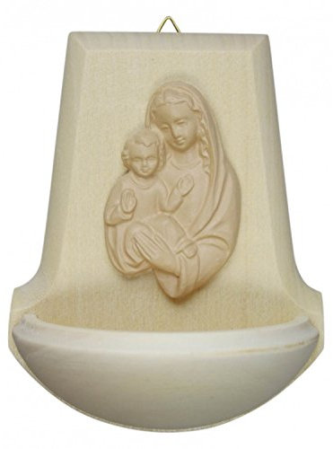 MaMeMi – Acquasantiera da Parete in Legno di Tiglio con Maria e Bambino Gesù – 11×9 cm – Benedittiera Religiosa Intagliata a Mano – Regalo per Battesimo, Comunione, Cresima o Nuova Casa
