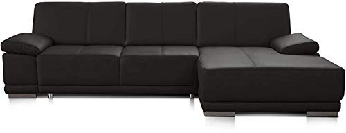 CAVADORE Ecksofa Corianne / Ledercouch inkl. Armteilverstellung und Longchair / 282 x 80 x 162 / Echtleder, braun