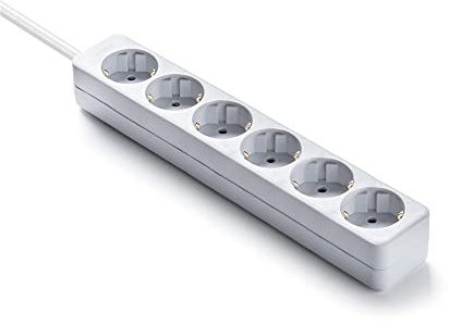 FAMATEL – Regleta ecosockets 6 tomas | 1,5 Metros | Hasta 3680W | Protección Infantil | Orientación tomas a 45o | Evita consumos fantasma | Blanco