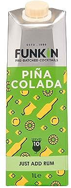 FUNKIN Cocktails Piña Colada Mixer Pre Mixed Cocktail Mixer | Just Add Rum | Creamy & Tropical Taste | 0% ABV | Premium Ingredients for Bar-Quality Drinks | Perfect for Parties | 1 Litre, Pack of 6