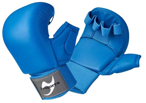 Ju-Sports Karate Handschuhe - blau, Kunstleder I Gepolsterter Hände Schutz für Training & Wettkampf I Karate Handschutz mit 2 Schlaufen mit Daumen