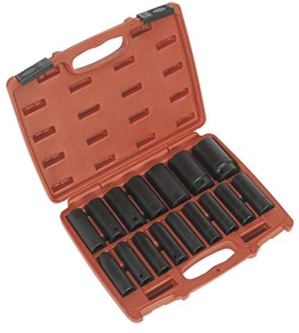 Sealey Impact Metric DEEP SOCKETS 1/2 Sq Dr Black in Moulded Case 10-32mm 16pc