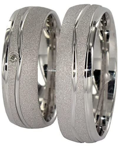JC Trauringe 925er Sterling Silber Paar-Preis I Ehe-Ringe mit kostenfreier Gravur I Partnerringe 6 mm breit inkl. Etui-Box I Damen-Ring mit Zirkonia-Stein I Größe 48 bis 72 I A04