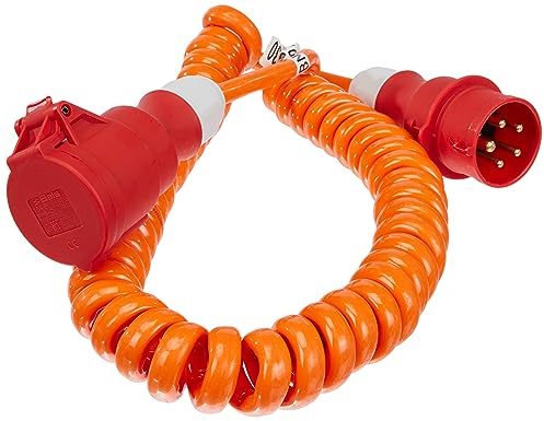 as - Schwabe Starkstrom Verlängerungskabel - dehnbar von 1 bis 5 m - IP44 | CEE Spiralkabel - 400V, 16A, 5-polig - Robuste Baustellen-Spiralleitung - CEE Verlängerungskabel - Made in Germany, 70419
