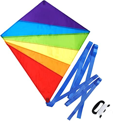 Diamond Kite for Children and Adults - Bright Rainbow Colours - Great Outdoor Toy for Beginners - Very Easy to Fly - Makes a Great Gift or Stocking Filler