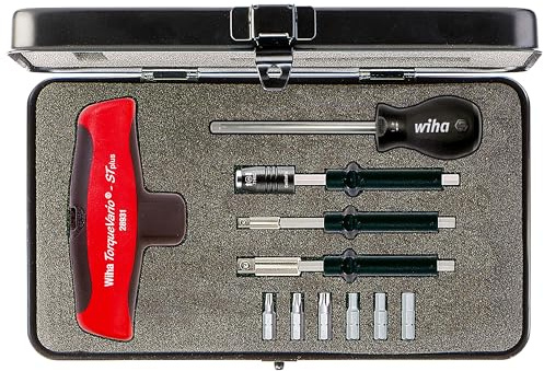 Wiha Drehmoment-Schraubendreher mit Quergriff Set TorqueVario-S , 12-teilig I mit Box I 5-14 Nm I T-Griff I Innensechskant, TORX (29234)