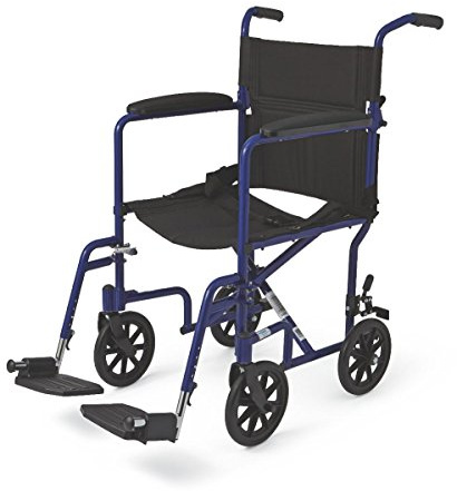 Medline Basic Aluminum Transport Chair with 19 Wide Seat, Full-Length Armrests, Detachable Footrests, 8 Wheels, 300 lb Weight Capacity