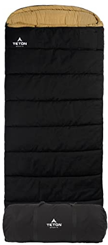 Teton -35F Degree Deer Hunter Sleeping Bag. Warm and Comfortable Camping Sleeping Bags, Teton Tough Canvas Shell for Camping, Hunting, and Cold Weather, Black
