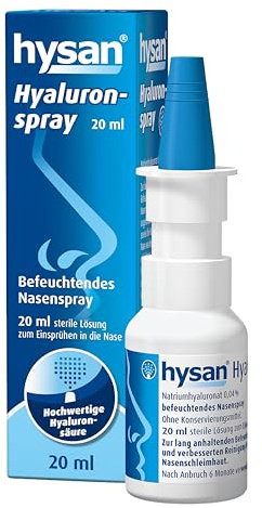 hysan® Hyaluronspray - Nasenspray mit Hyaluronsäure zur Befeuchtung - für Erwachsene und Kinder - Nasenpflegespray gegen trockene Nasenschleimhaut - mit Hyaluron - ohne Gewöhnungseffekt - 20 ml