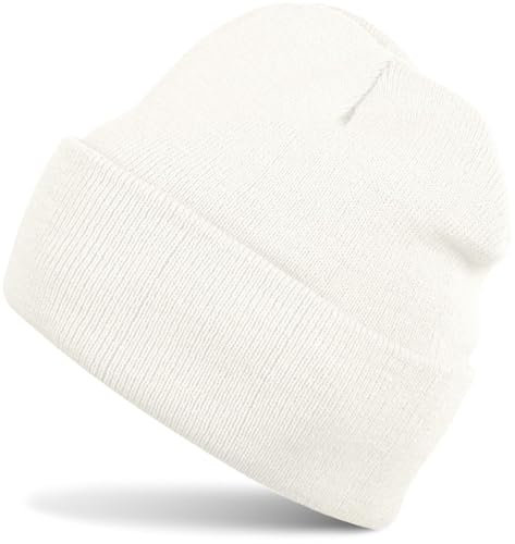 styleBREAKER Unisex Beanie Mütze einfarbig | Klassische Feinstrick Winter Strickmütze mit breitem Umschlag | Elastische Beanie in vielen Farben für Damen und Herren, Farbe:Weiß (Creme-Weiß)
