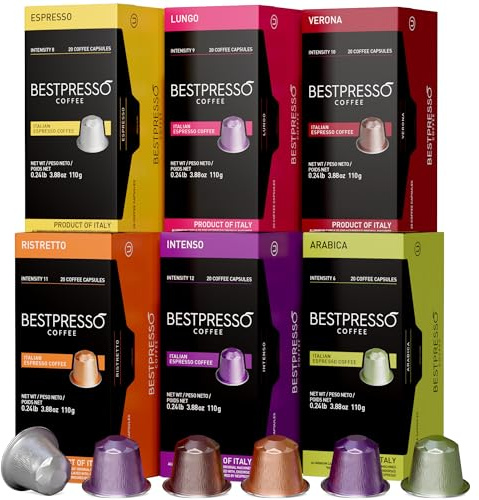 Bestpresso Coffee for Nespresso Original Machine 120 pods Certified Genuine Espresso Variety Pack Pods Compatible with Nespresso Original