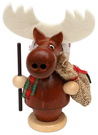 Dekohelden24 Lustiger Holz-Räucher-Elch mit Jutesack