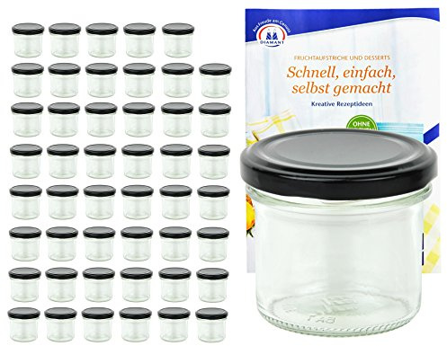 MamboCat 48er Set Sturzgläser 125 ml mit schwarzem Deckel to 66 inkl. Diamant Gelierzauber Rezeptheft Marmeladengläser Einmachgläser Einweckgläser