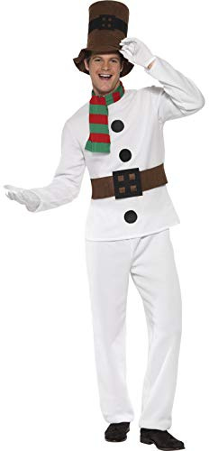 Smiffys Mr Snowman Costume, White with Top, Attached Belt, Trousers, Scarf & Hat, Christmas Adult Fancy Dress, Santa Dress Up Costumes