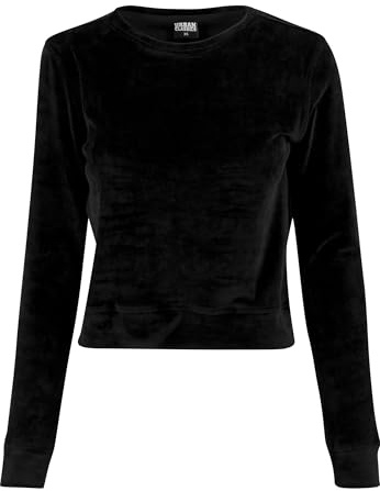 Urban Classics Ladies Short Velvet Crew Sweat-Shirt, Noir (7), S Femme