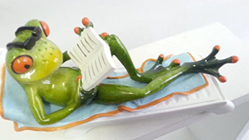 Frosch Urlauber aus Kunststein, ca. 19 x 7 cm