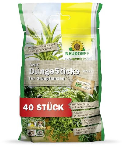 Neudorff Azet DüngeSticks für Grünpflanzen – Bio Düngestäbchen mit Mykorrhiza für kräftig grüne Grünpflanzen mit 4 Monaten Langzeitwirkung, 40 Stück