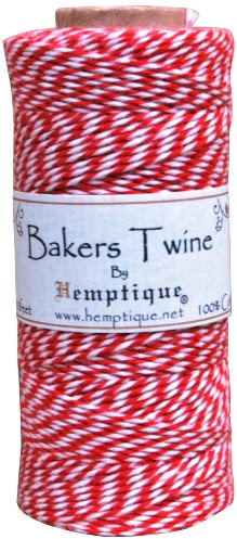 Hemptique - Bobina de Hilo de algodón (125 m, 50 g), Color Rojo y Blanco