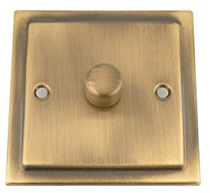 Light Dimmer Switch 1 Gang 2 Way 10 Amp - Push On/Off 1000W - Victorian - Antique Brass
