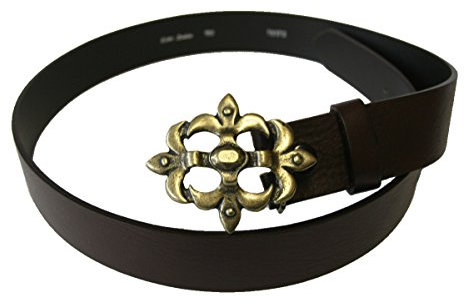 Dark Dreams Gothic Mittelalter brauner Gürtel Ledergürtel mit Gürtelschnalle einsame Lilie altmessing, Länge:125