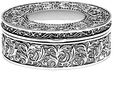 Brillibrum Design Schmuckkästchen versilbert ovale Schatulle silber Barock Stil Ovales Schmuckschatulle Schmucketui versilbert (Klein: 3,4x9,2x7,5cm, Gravur bis 15 Zeichen)