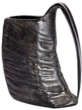 Frera Hornbecher mit Henkel ca. 250-450 ml aus echtem Wasserbüffelhorn aus echtem Horn, lebensmittelecht lackiert, Naturfarbe, Handarbeit, poliert