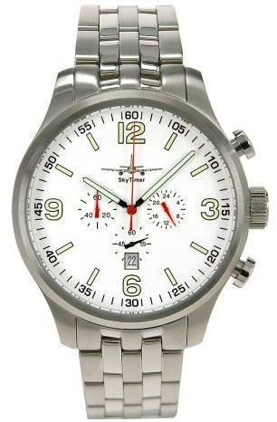 SkyTimer 501025006 - XXL-Fliegeruhr, Quarzwerk Miyota OS20, Edelstahlgehäuse 47mm, 5 ATM wasserdicht, Edelstahlband