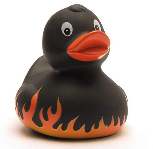 Duckshop I Badeente Flammen I Quietscheente I L: 7,5 cm I inkl. Badeenten-Schlüsselanhänger im Set