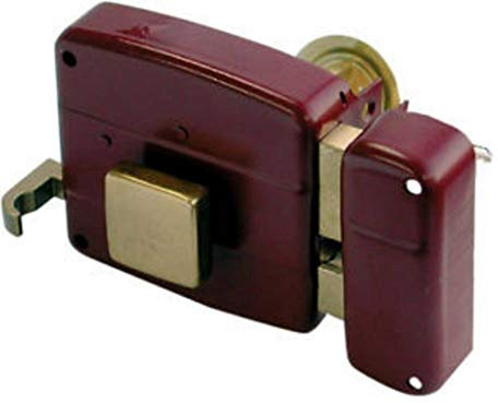 CISA 150110501N6, Serratura da Applicare a Cilindro per Portoncino, Entrata 50 mm, Rosso Amaranto, Tirante e Pomolo Interno, Catenaccio e Scrocco, Mano Destra