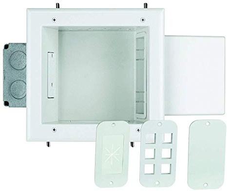 DATA COMM Electronics 45-0052-WH Commercial Grade Recessed AV/HDMI Cable Conceal Plate with Expandable Media Box and 20 Amp Dual Power Receptacle