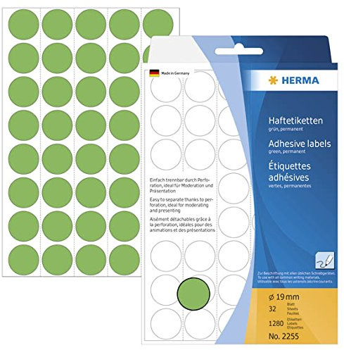 1.280 HERMA 2255 Klebepunkte / grün / Durchmesser 19,0 mm