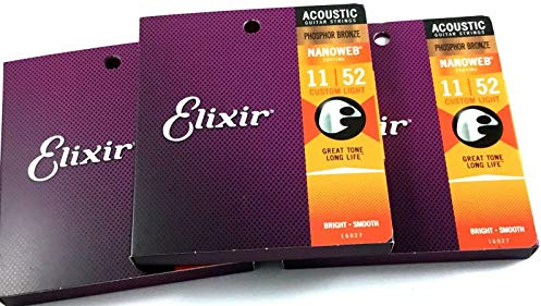 Elixir 16027 3 Sets Nanoweb Custom Light Phosphor Bronze Akustiksaiten