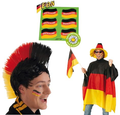 KarnevalsTeufel Lot de 3 articles pour fan de l'Allemagne, Coupe du Monde de football, Allemagne