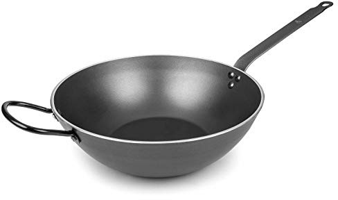 Lacor 23830 - Wok Robust Aluminio 30 cm - Negro - Cocina Profesional | En aluminio ligero, saltea a fuego alto de forma uniforme; ideal para cocina profesional y uso diario en casa, muy práctico