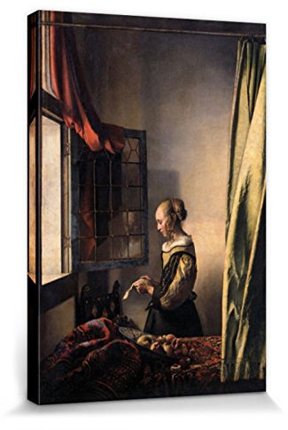 1art1 Johannes Vermeer Poster Brieflesendes Mädchen Am Offenen Fenster, 1657–1659 Bilder Leinwand-Bild Auf Keilrahmen | XXL-Wandbild Poster Kunstdruck Als Leinwandbild 120x80 cm