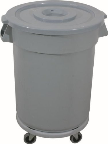WAS 9219 120 - Pattumiera in plastica HDPP con carrello per il trasporto e coperchio piatto, 5 ruote orientabili senza bloccaggio, 120 l, diametro 55 cm, altezza 83 cm