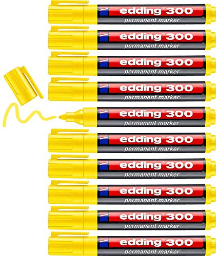 edding 300 permanentmarkörer – gul – 10 pennor – rund spets 1,5–3 mm – vattentät, snabbtorkande – torkbeständig – för kartong, plast, glas, trä, metall, glas