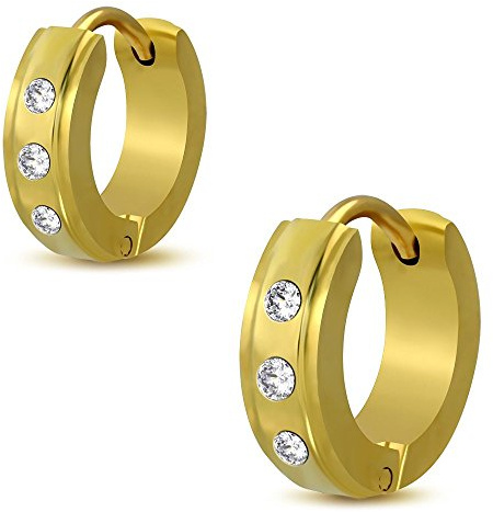 Bungsa Kristall Creolen Ohrringe gold 4mm - 1 Paar Klappcreolen Edelstahl (Ohrstecker Ohrringe Ohrhänger Huggie Ohrschmuck Ohrklemmen Damen Frauen Herren Mode)