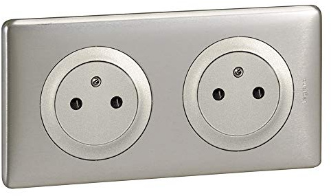 LEGRAND - Prise Electrique Double avec Plaque + Boîte à Encastrer Céliane Surface - Prise Affleurante avec Socle Rétractable - Fabriqué En France - Titane