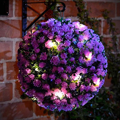 28cm Solar Powered LED Rose Topiary Ball Garden Lights (2 x Purple)